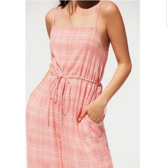 NWT Urban Outfitters Wide Leg Plaid Gauze Jumpsuit - Picture 1 of 5